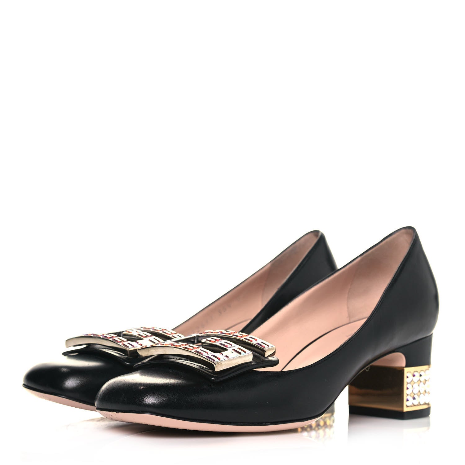 Gucci Malaga Kid Crystal Square G Madelyn Mid Heel Loafer Pumps 35.5 Black 4 of 11