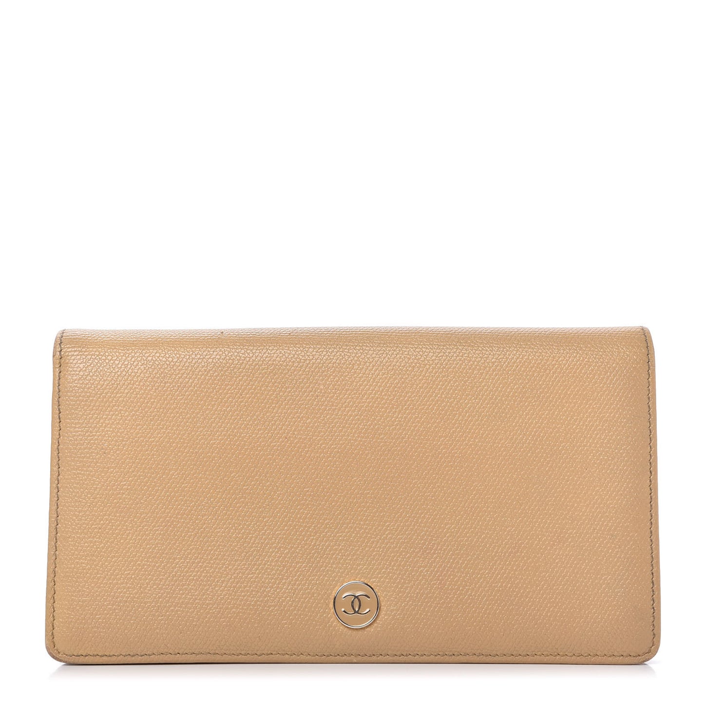Grained Calfskin CC Button Yen Wallet Beige