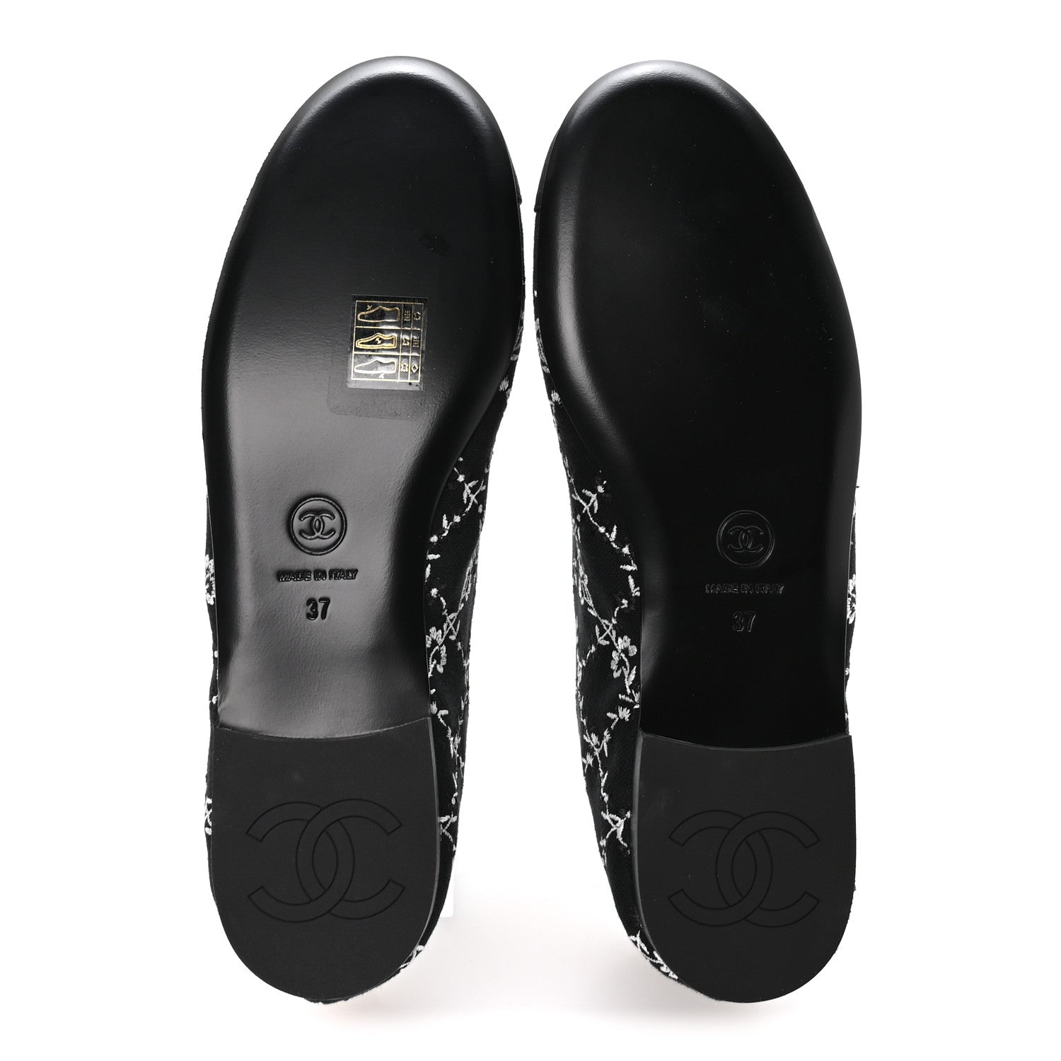 Chanel Grosgrain Floral Embroidered CC Cap Toe Ballerina Flats 37 Black White 6 of 9