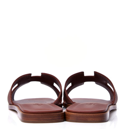 Hermes Box Calfskin Oran Sandals 37.5 Gold 4 of 6