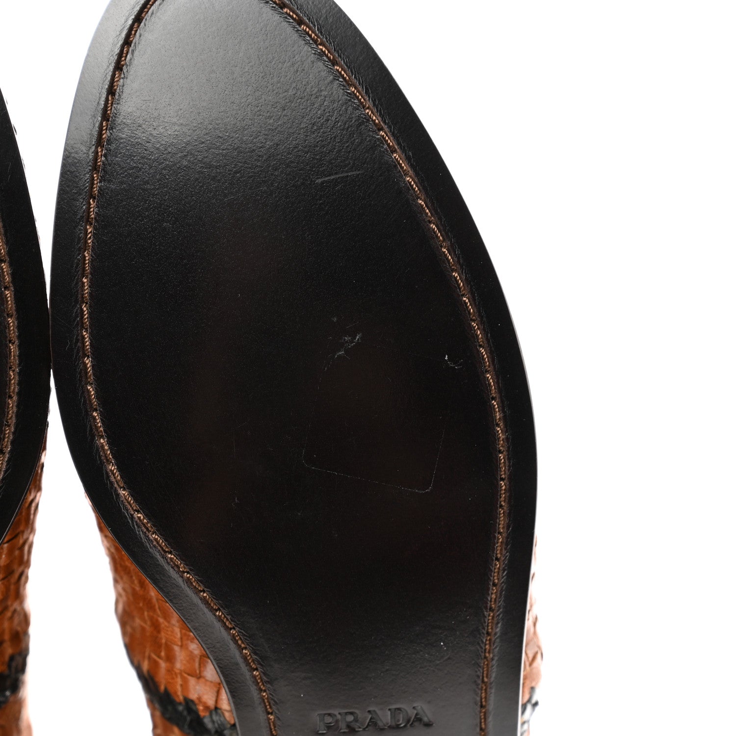 Prada Woven Calfskin Bicolor Tall Boots 40 Caramel Black 8 of 10