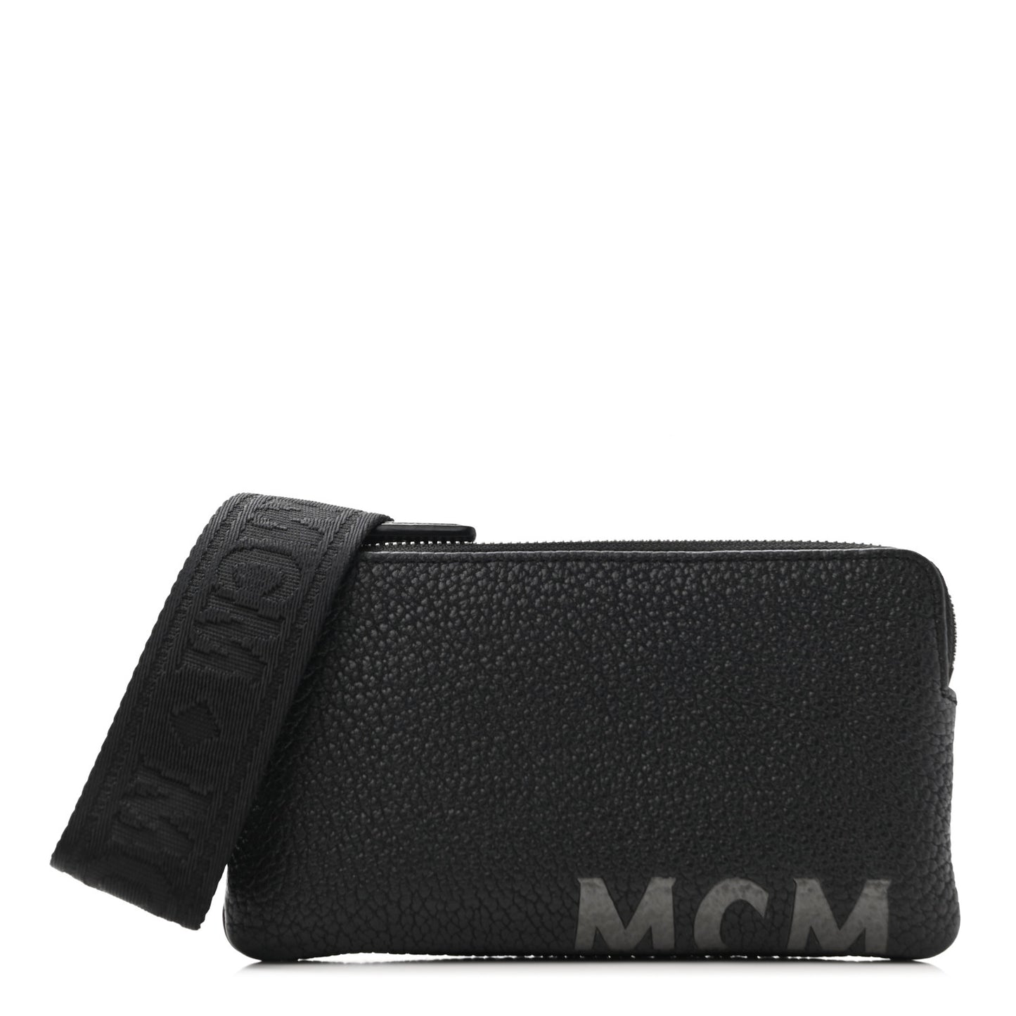 Calfskin Wristlet Logo Pouch Black