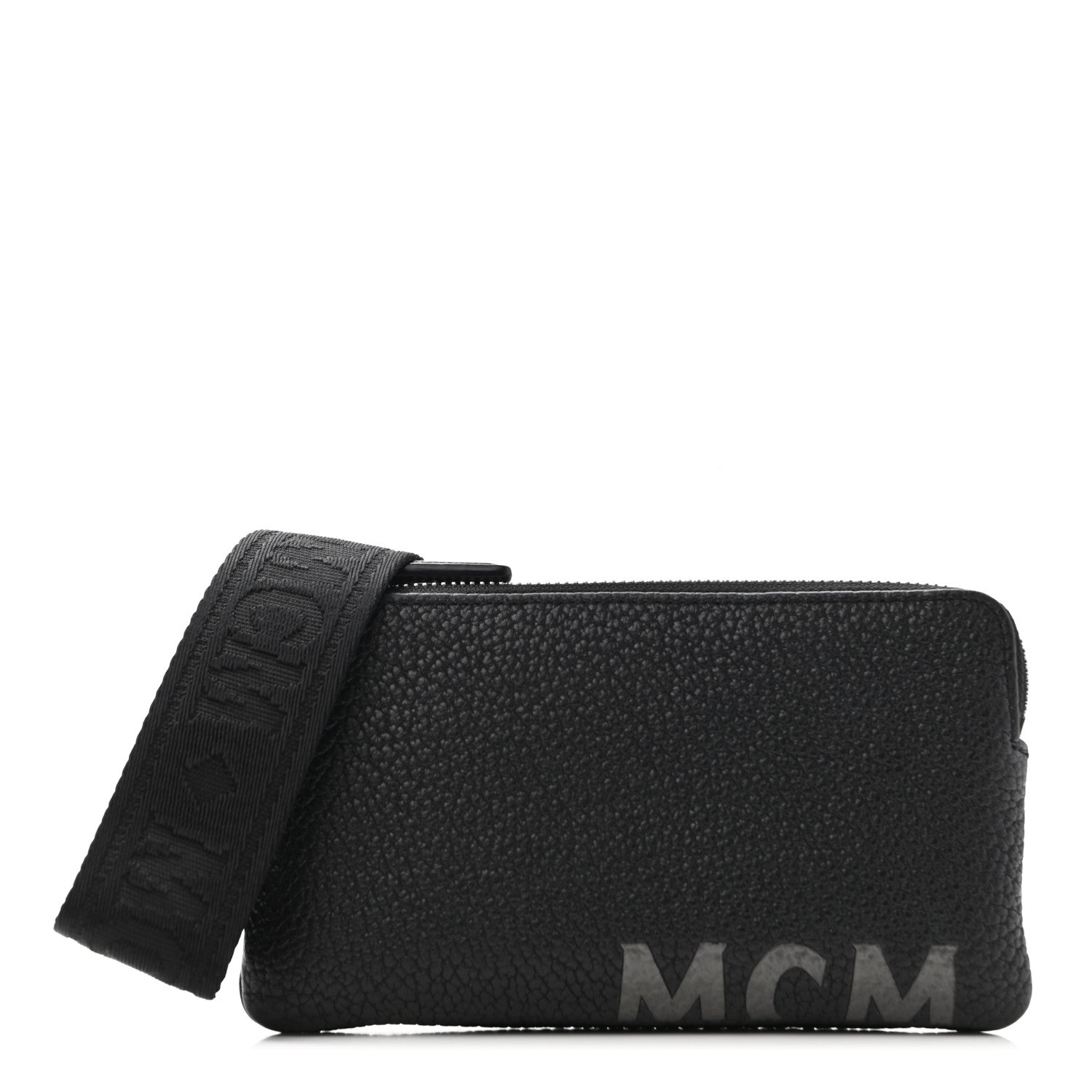 MCM Calfskin Wristlet Logo Pouch Black 1 of 7