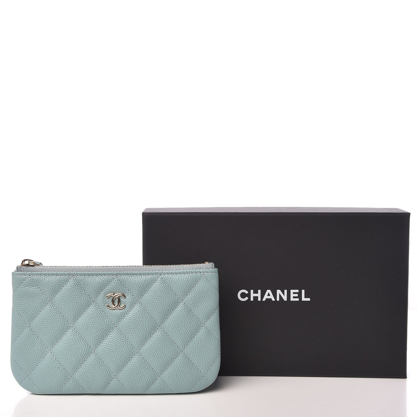 Caviar Quilted Small Cosmetic Case Light Blue