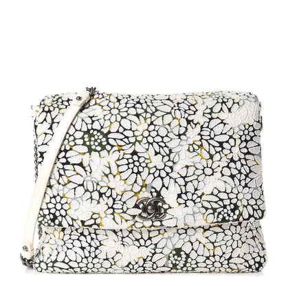 Chanel Tweed Calfskin Floral Messenger Flap Green Black White 1 of 9