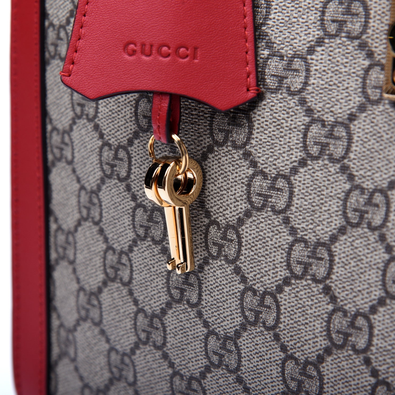 Gucci GG Supreme Monogram Medium Padlock Tote Hibiscus Red 14 of 17