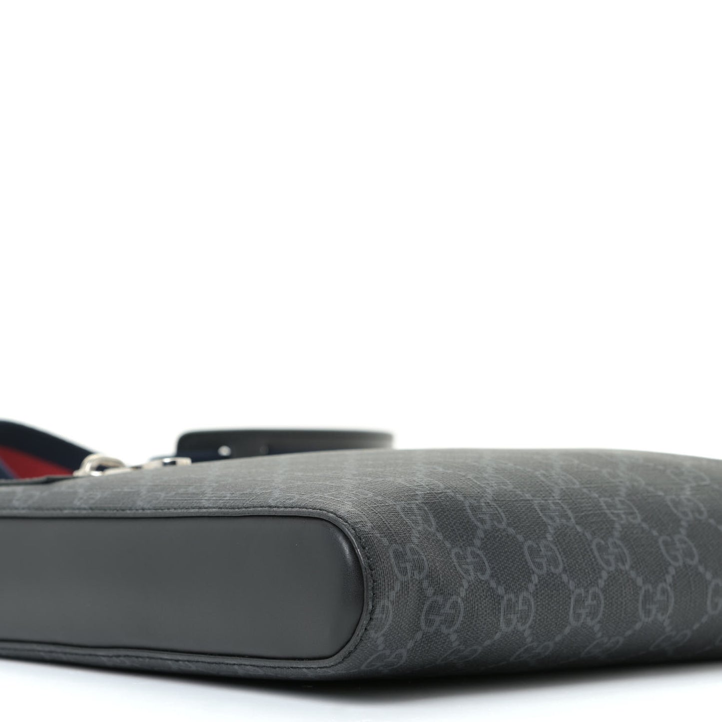 GG Supreme Monogram Appia Calfskin Web Flat Messenger Bag Black Grey