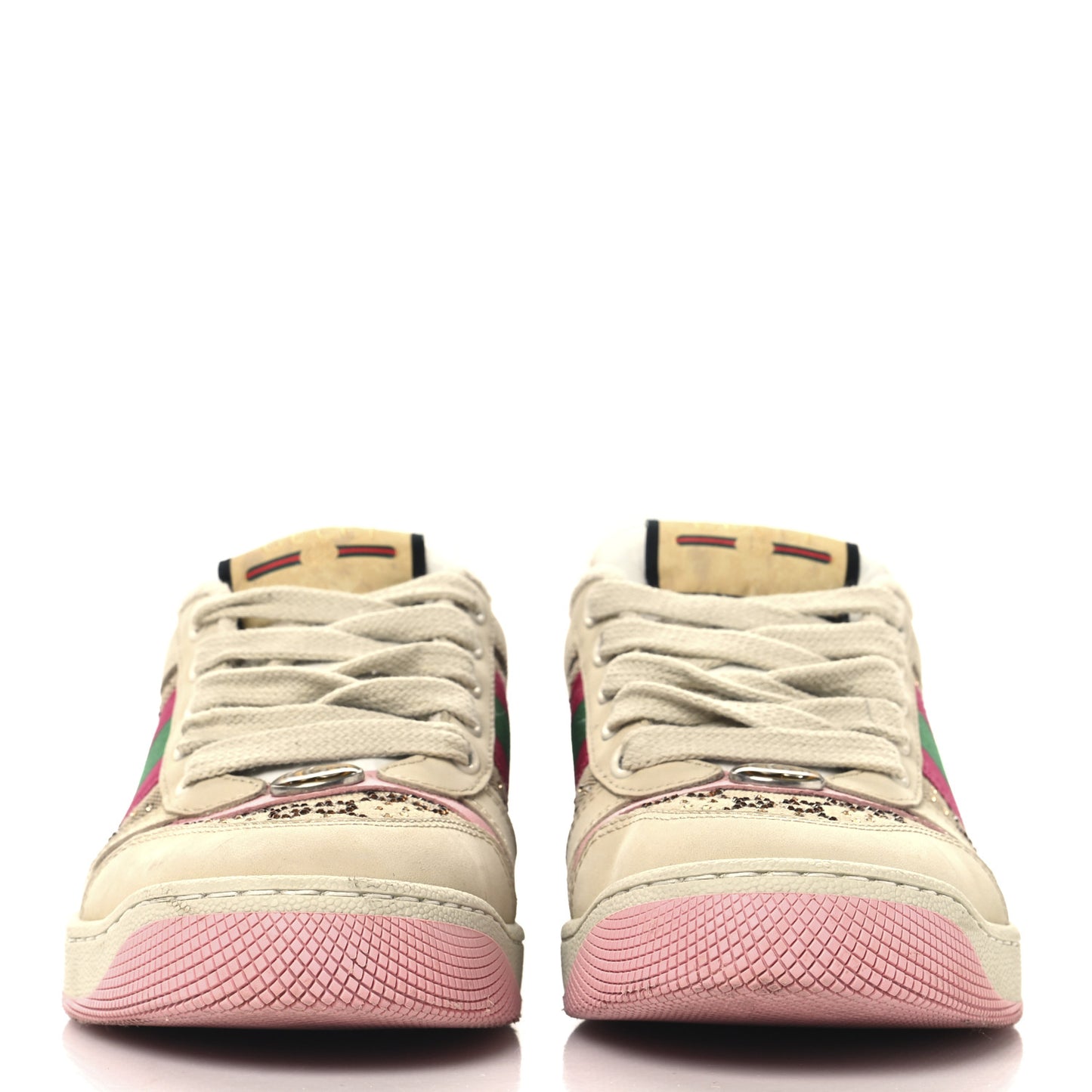 Calfskin GG Supreme Crystals Web Screener Sneakers 36 Beige Ebony Wild Rose