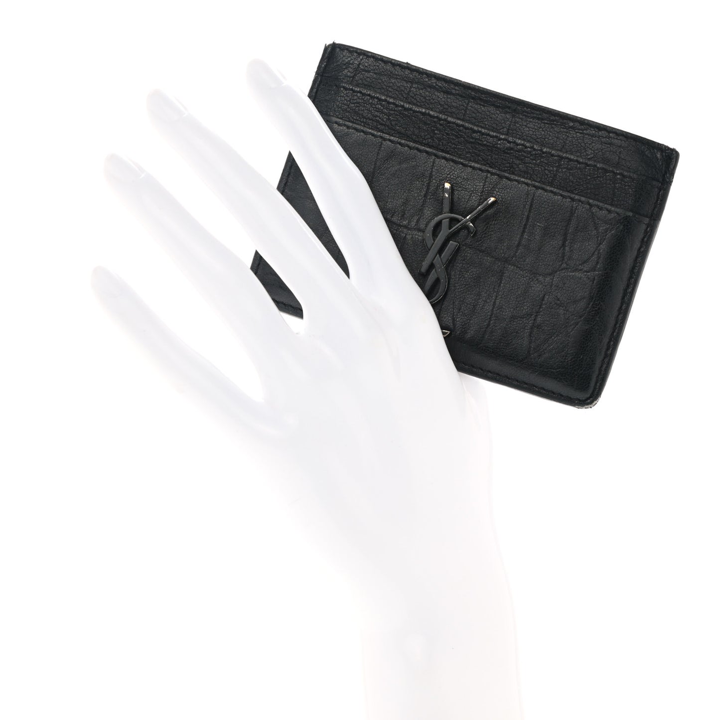Calfskin Crocodile Embossed Monogram Credit Card Case Black
