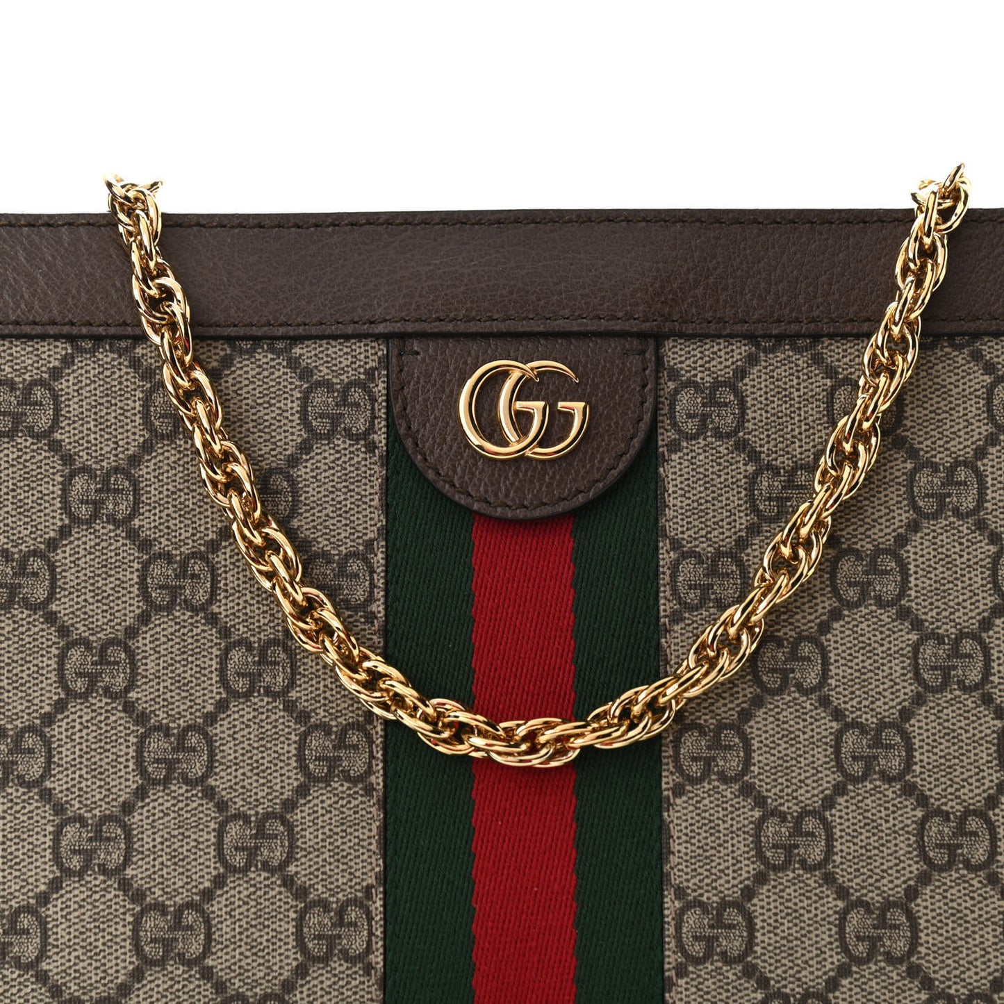 GG Supreme Monogram Web Small Ophidia Chain Shoulder Bag Brown