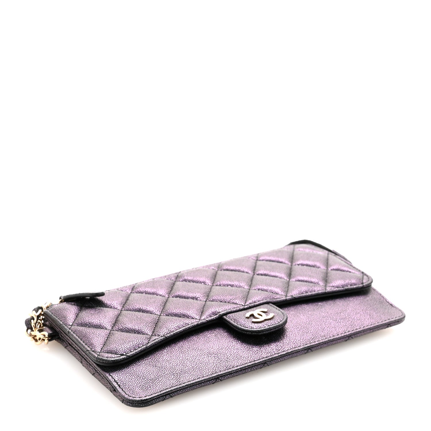 Chanel Iridescent Caviar Quilted Classic Pouch With Handle Black 4 of 7