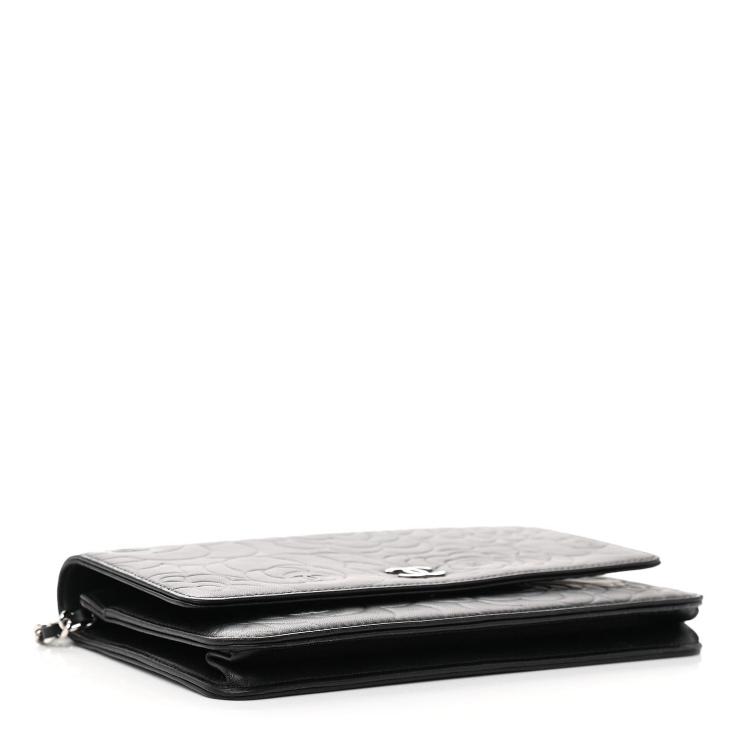 Lambskin Camellia Embossed Wallet on Chain WOC Black