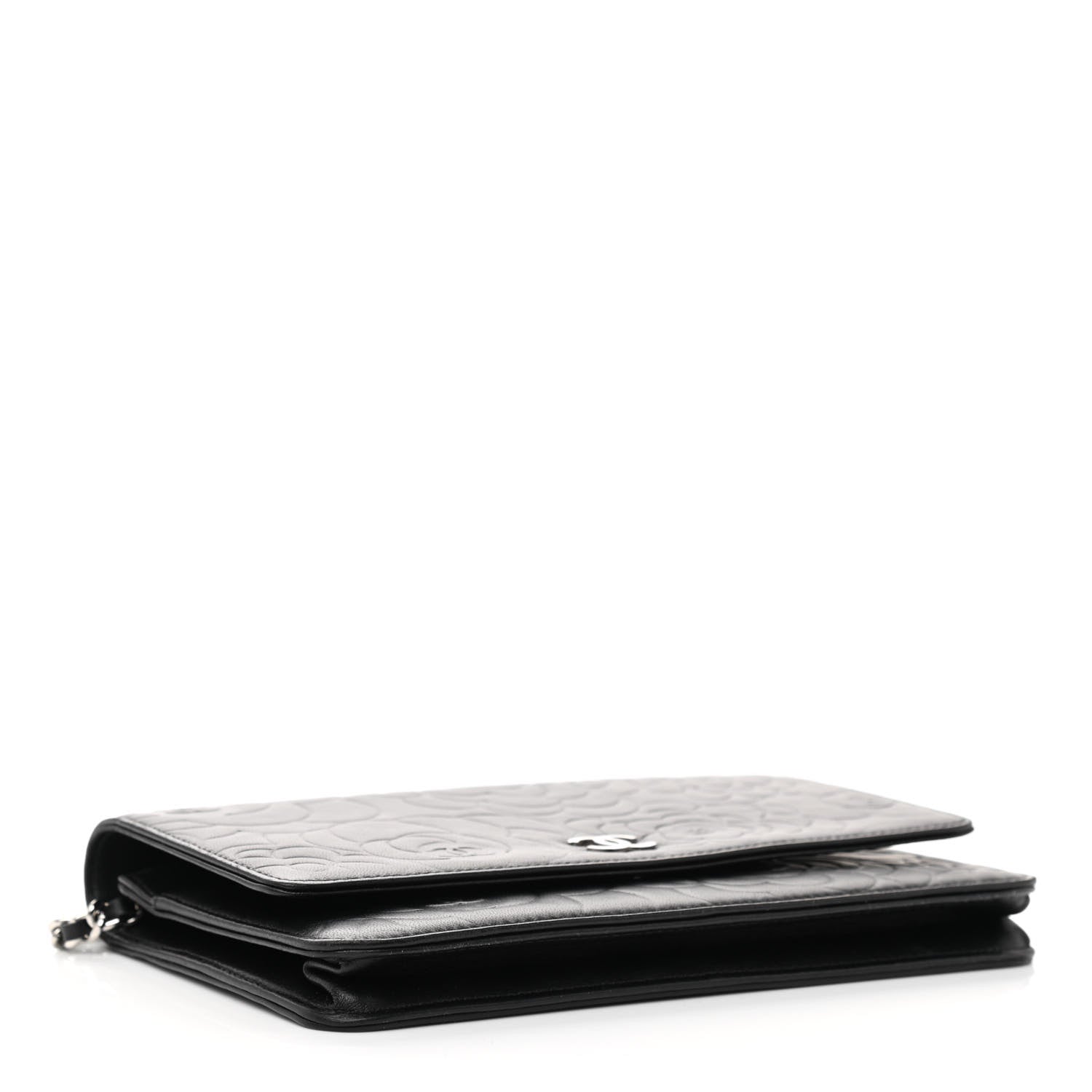 Chanel Lambskin Camellia Embossed Wallet on Chain WOC Black 4 of 12