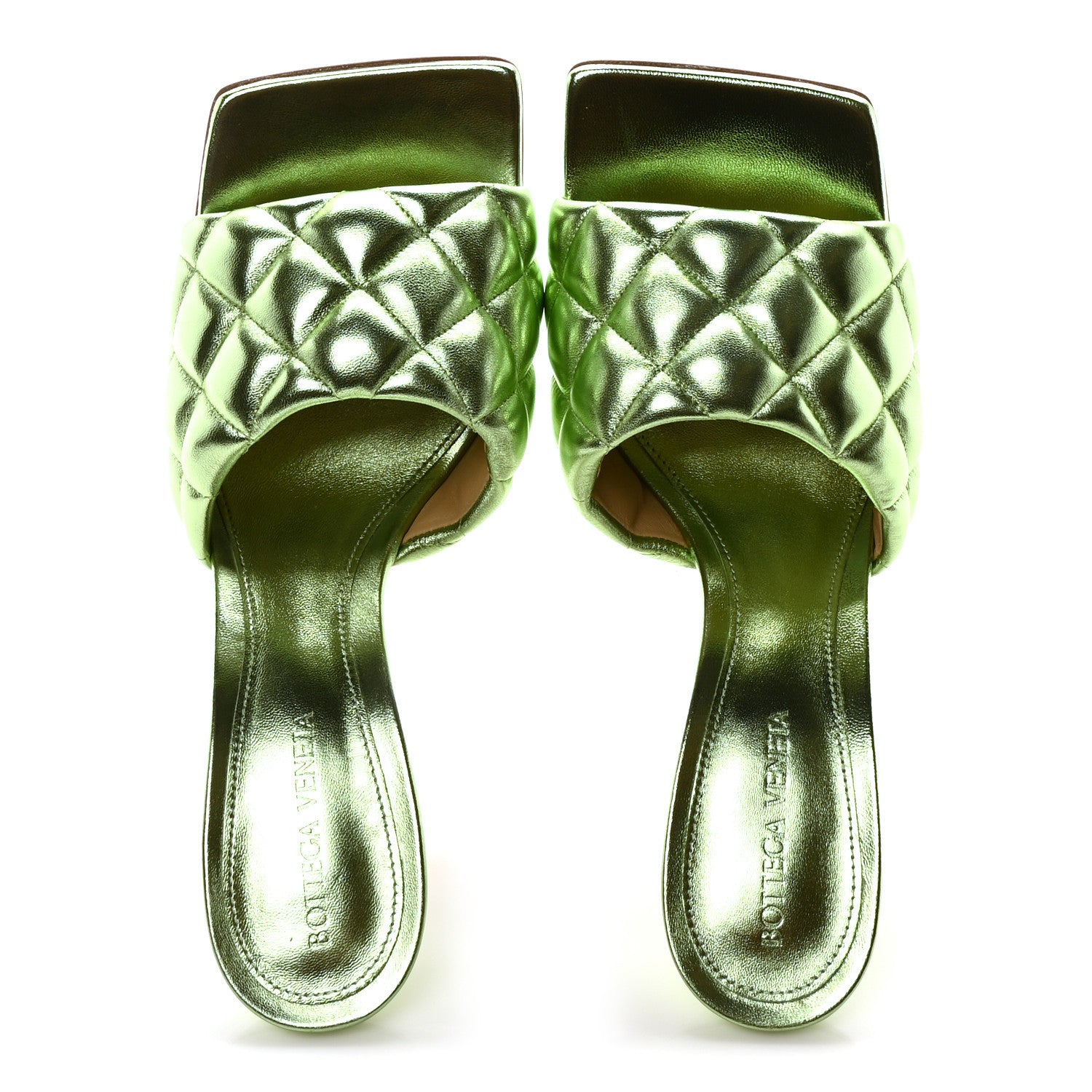 Bottega Veneta Metallic Nappa Reflection Matelasse Padded Mule Sandals 39 Pistachio 2 of 8