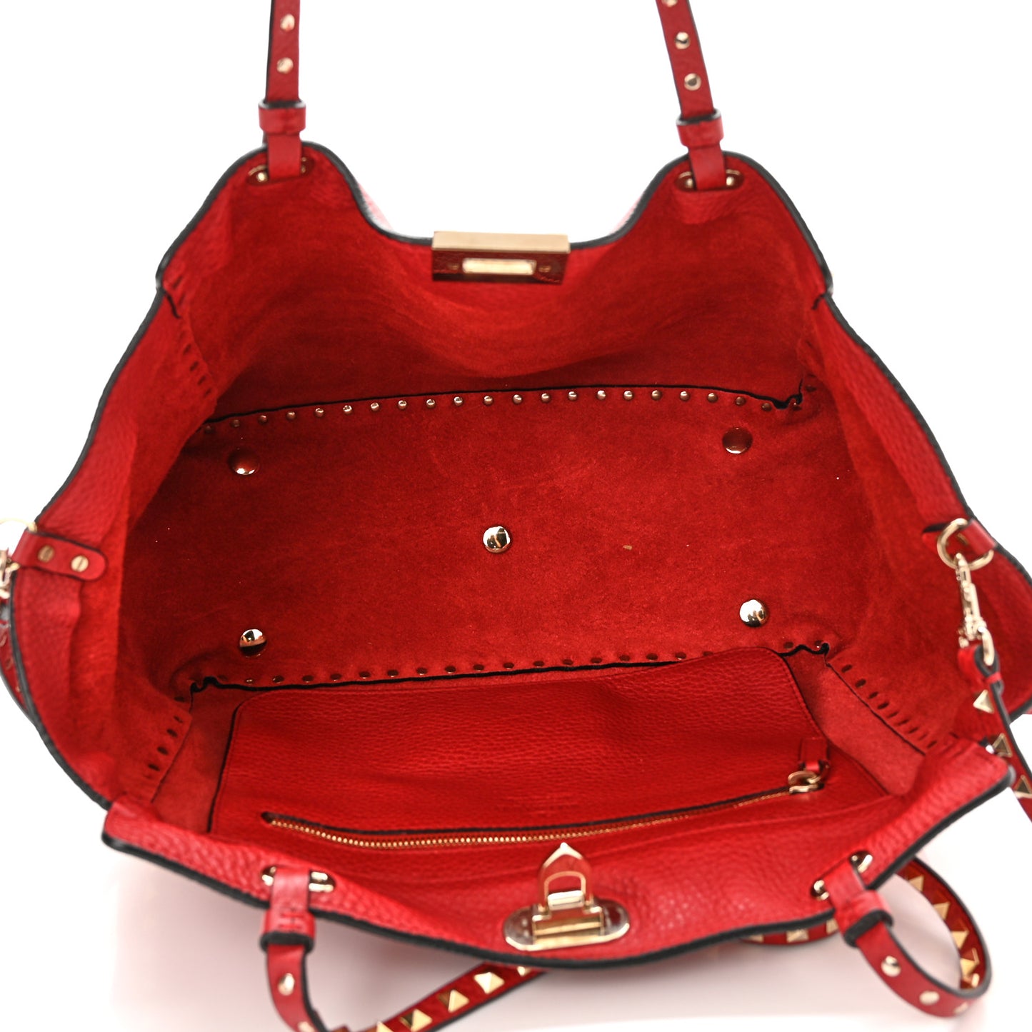 Pebbled Calfskin Medium Rockstud Tote Rosso Valentino
