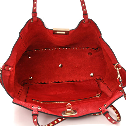 Valentino Garavani Pebbled Calfskin Medium Rockstud Tote Rosso Valentino 5 of 11