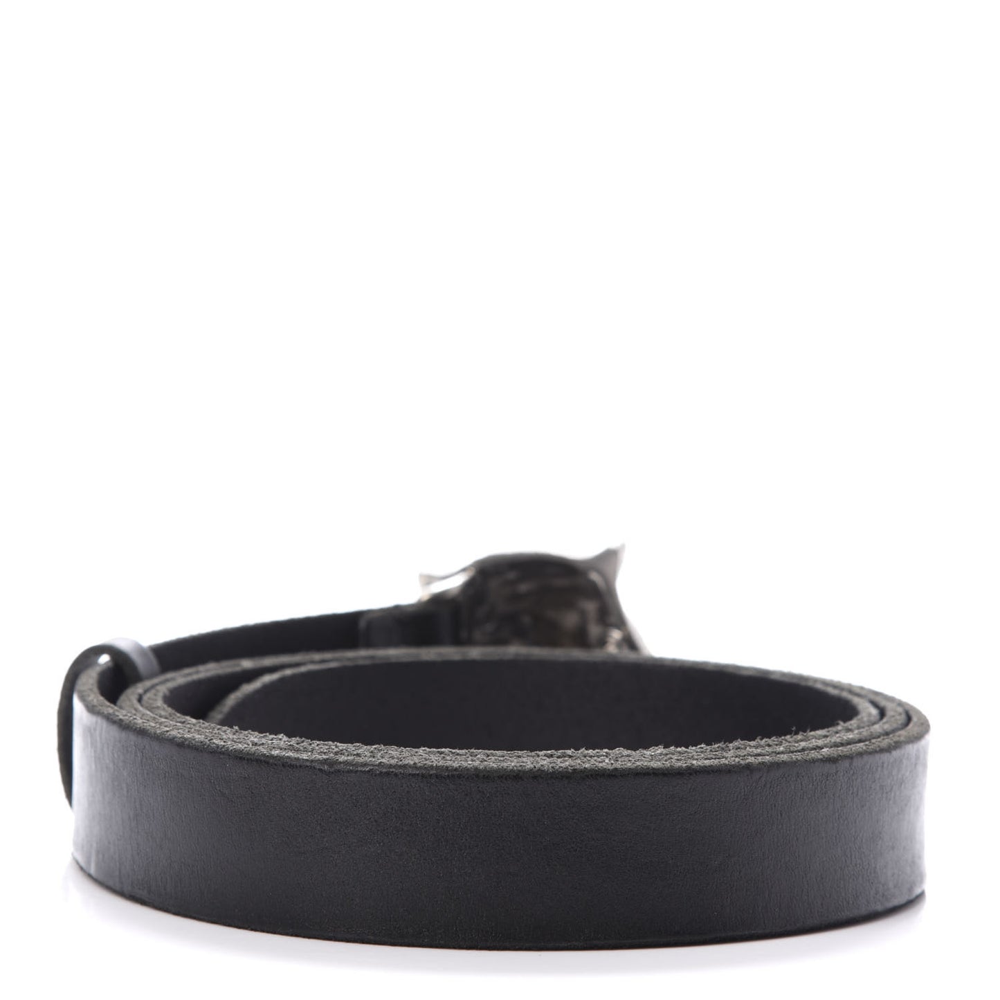 Calfskin Brass Feline Buckle Belt 115 46 Black