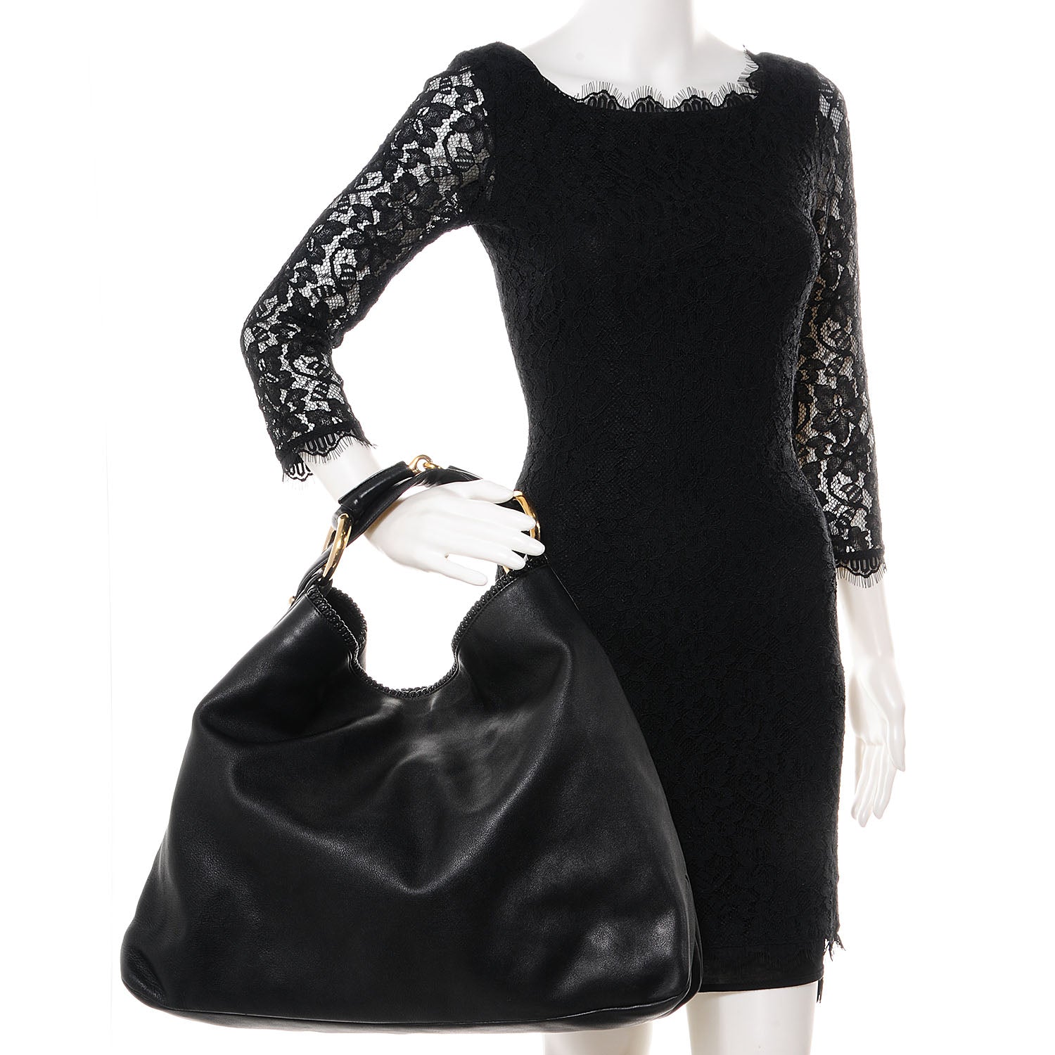 Gucci Leather Large Horsebit Chain Hobo Black 2 of 7