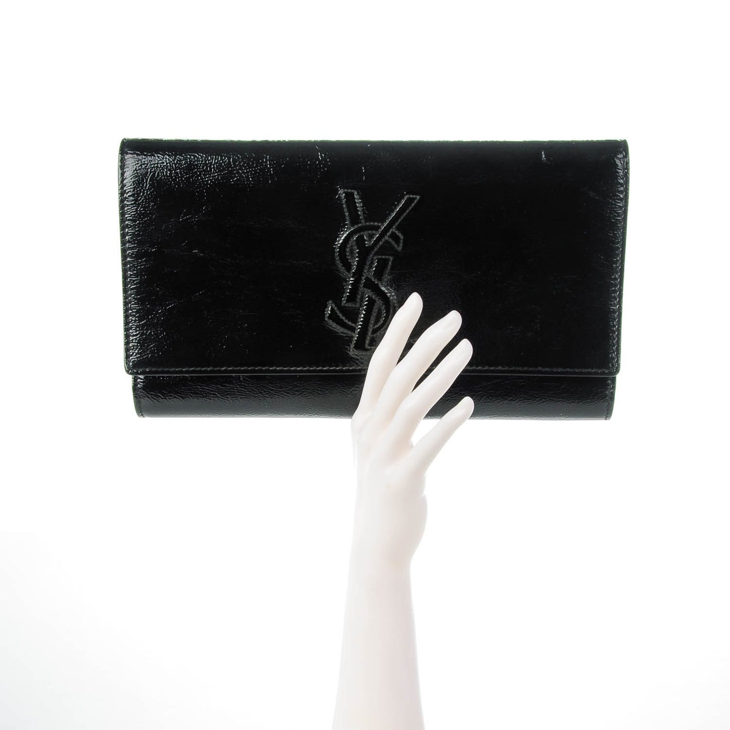 Textured Patent Monogram Large Belle De Jour Clutch Black
