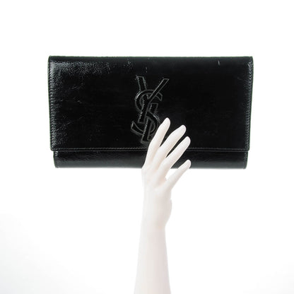 Saint Laurent Textured Patent Monogram Large Belle De Jour Clutch Black 2 of 8