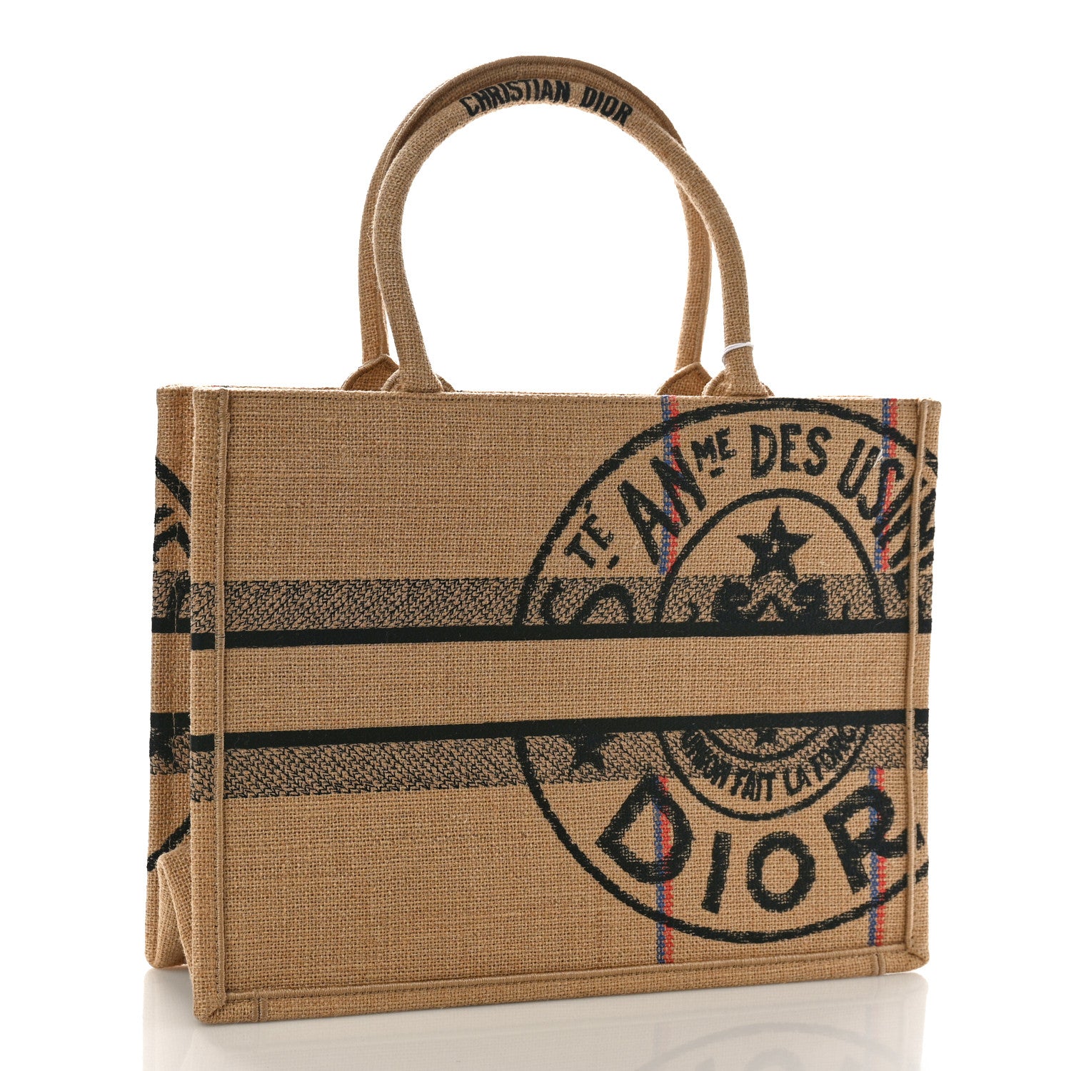 Christian Dior Canvas Jute Embroidered Medium Book Tote Black Beige 3 of 8