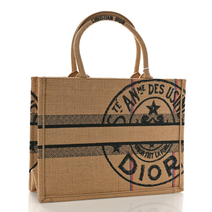 Christian Dior Canvas Jute Embroidered Medium Book Tote Black Beige 3 of 8