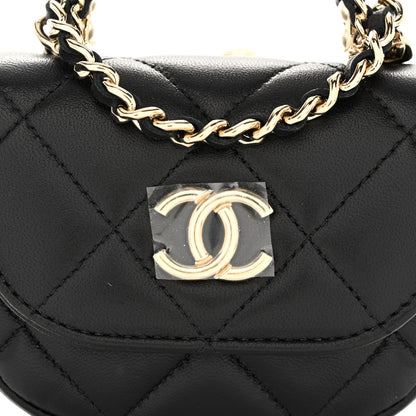 Chanel Lambskin Quilted Pearl Top Handle Clutch With Chain Black 10 of 12