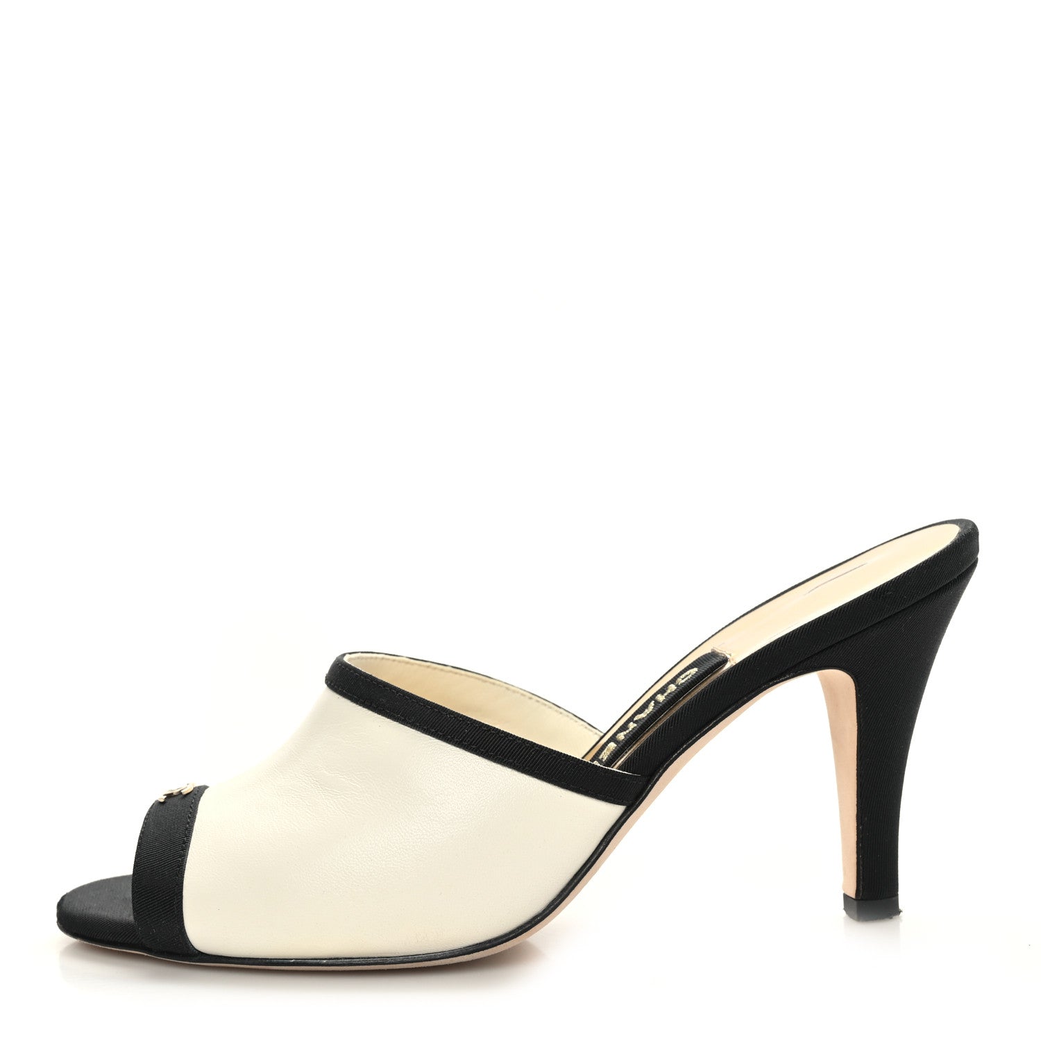 Chanel Lambskin Grosgrain CC Mules 36.5 Ivory Black 1 of 8