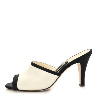 Chanel Lambskin Grosgrain CC Mules 36.5 Ivory Black 1 of 8