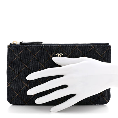 Chanel Denim Quilted Small Zipped Pouch Dark Blue Orange 2 of 7