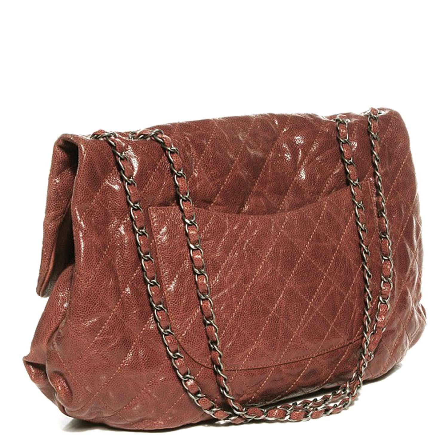 Chanel Grained Calfskin Quilted Maxi Elastic Flap Brown 3 of 8