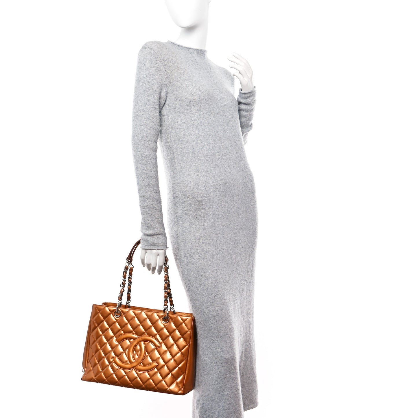 Metallic Patent Quilted Grand Shopping Tote GST Bronze