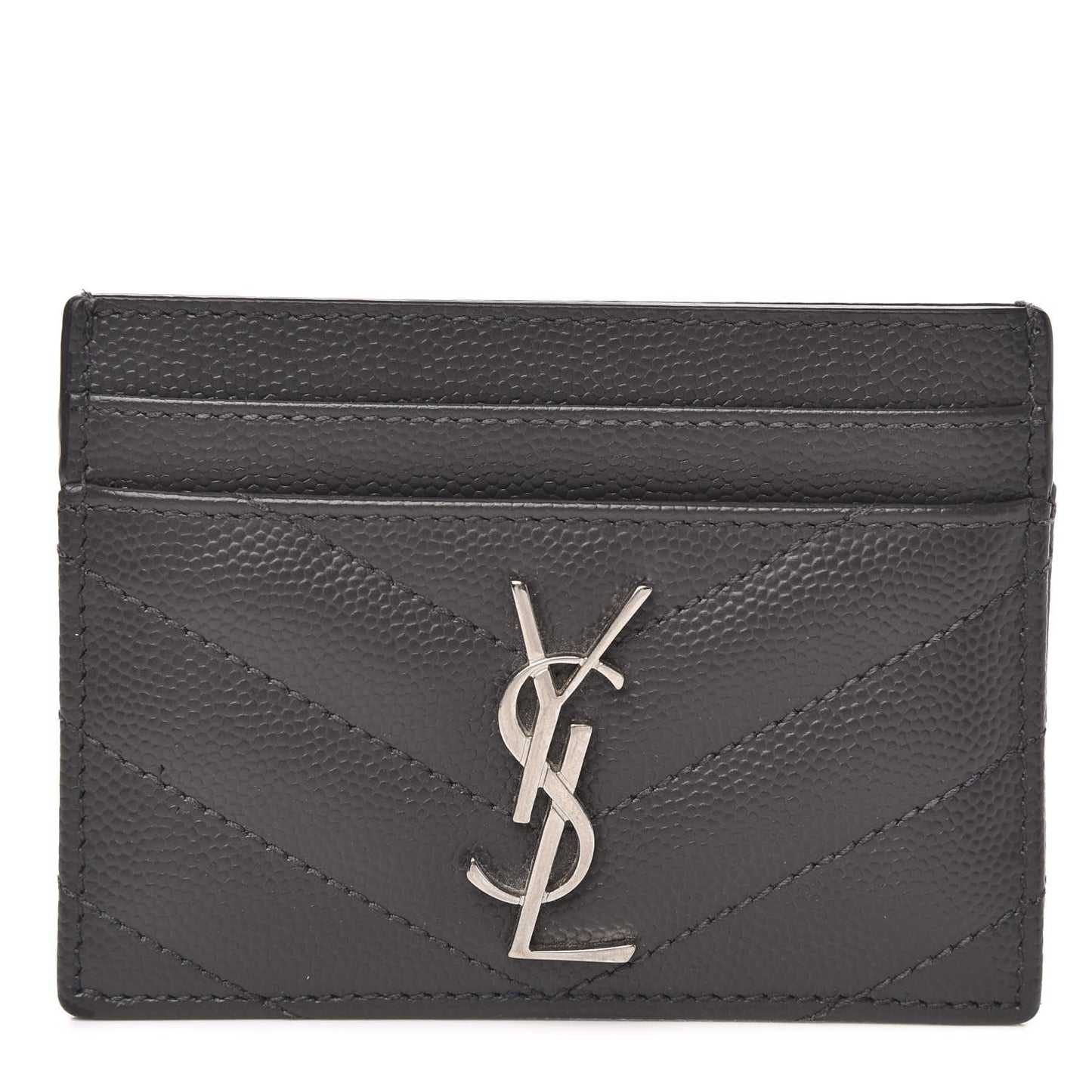 Grain De Poudre Matelasse Chevron Monogram Credit Card Case Coal