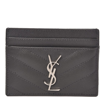 Saint Laurent Grain De Poudre Matelasse Chevron Monogram Credit Card Case Coal 1 of 8