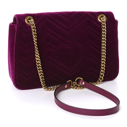 Gucci Velvet Matelasse Medium GG Marmont Shoulder Bag Fuchsia Violet Cyclamen 3 of 11