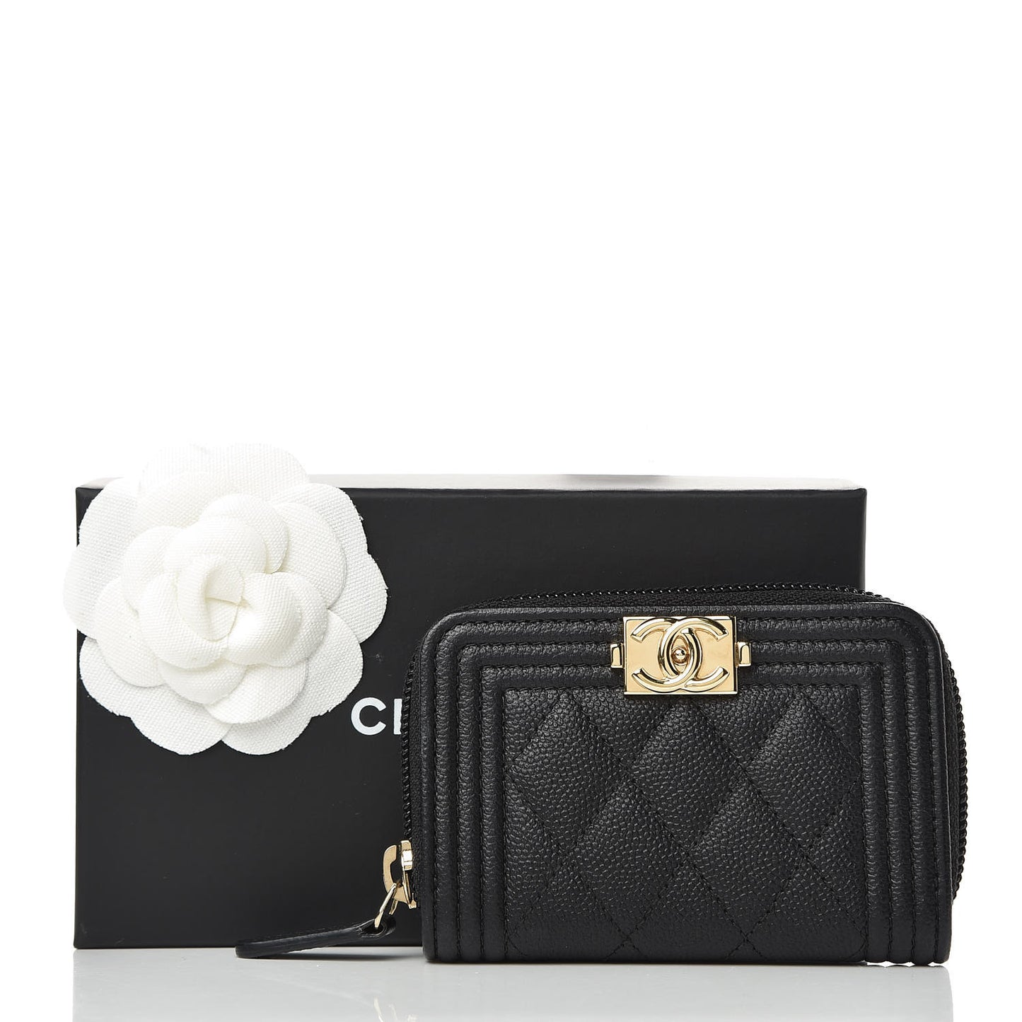 Caviar Quilted Boy Zip Around Coin Purse Wallet Black