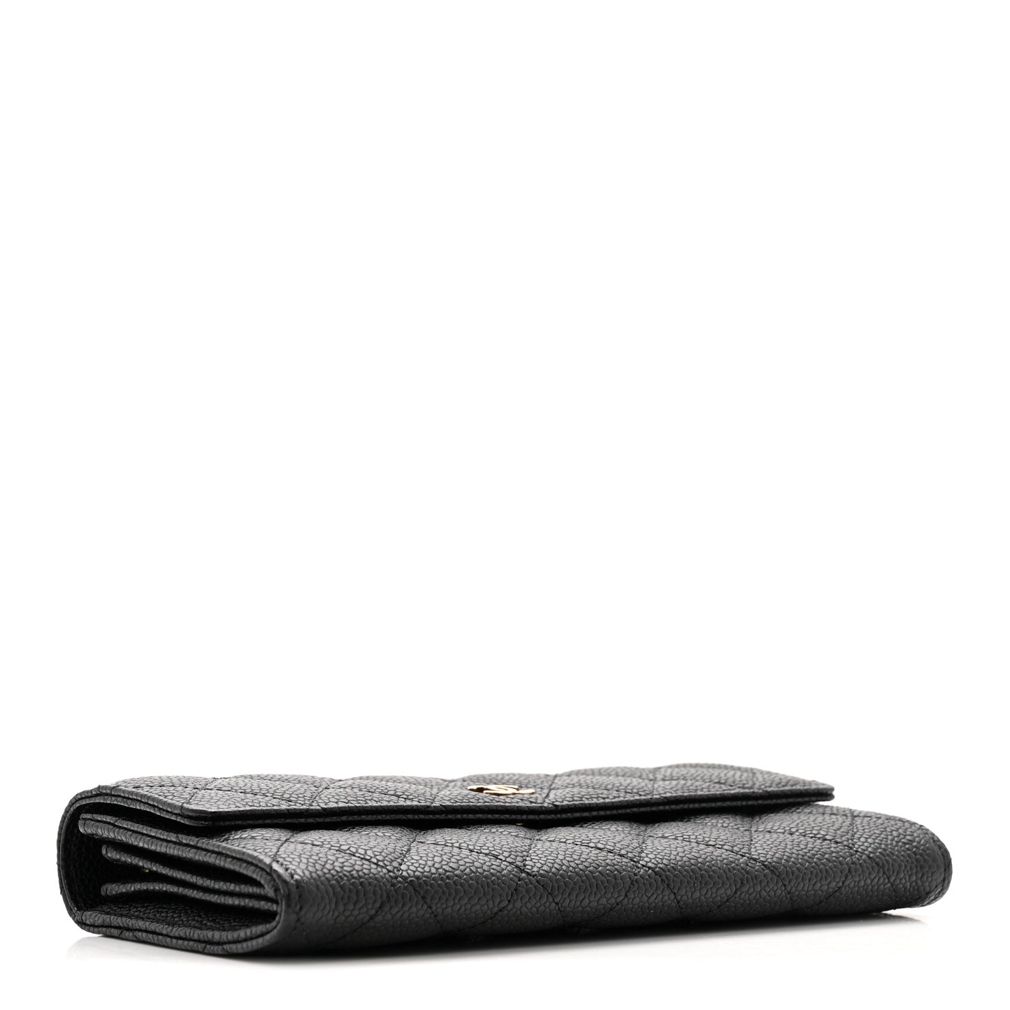 Caviar Quilted Large Gusset Flap Wallet Black