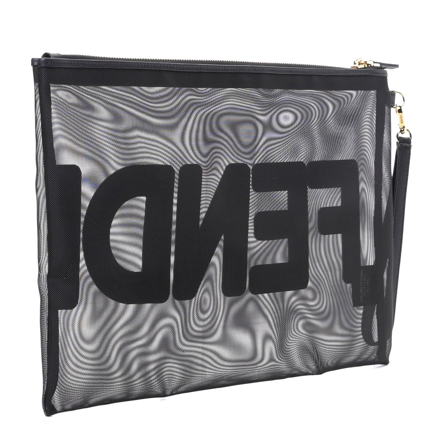 Mesh Vitello King Logo Embroidered Large Flat Pouch Black