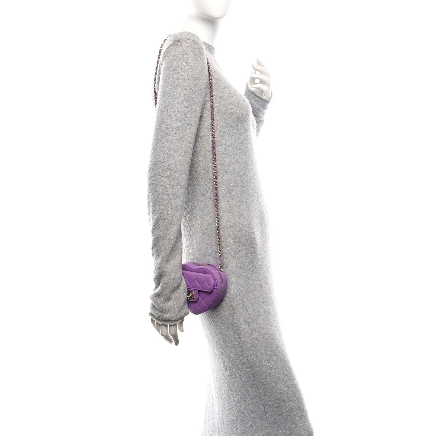 Lambskin Quilted CC In Love Heart Clutch With Chain Purple