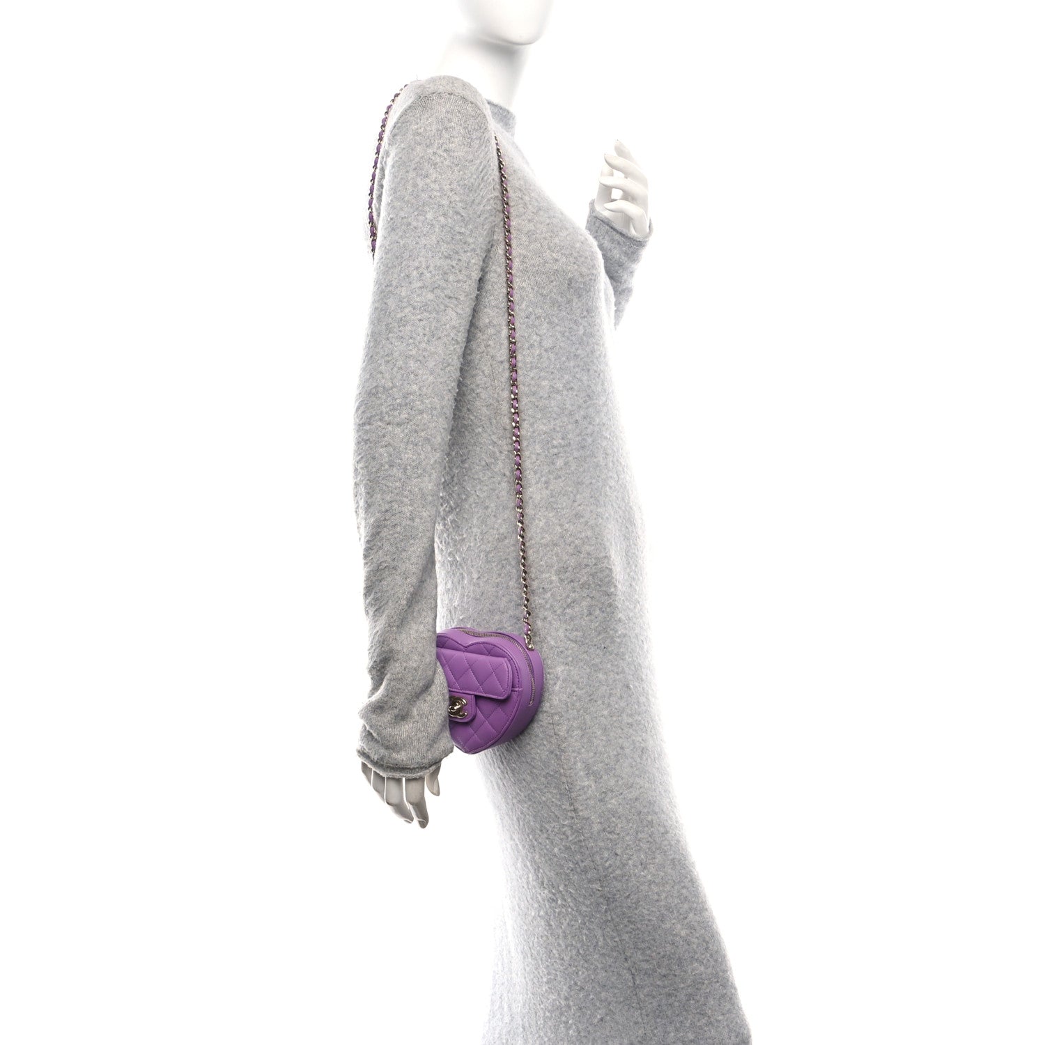 Chanel Lambskin Quilted CC In Love Heart Clutch With Chain Purple 2 of 10