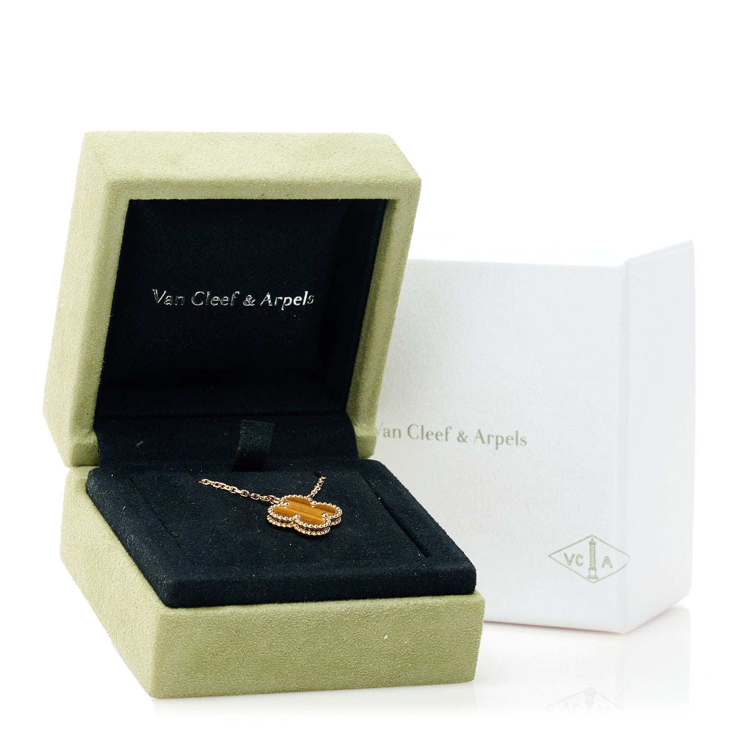 Van Cleef & Arpels 18K Yellow Gold Tiger Eye Vintage Alhambra Pendant Necklace 6 of 6