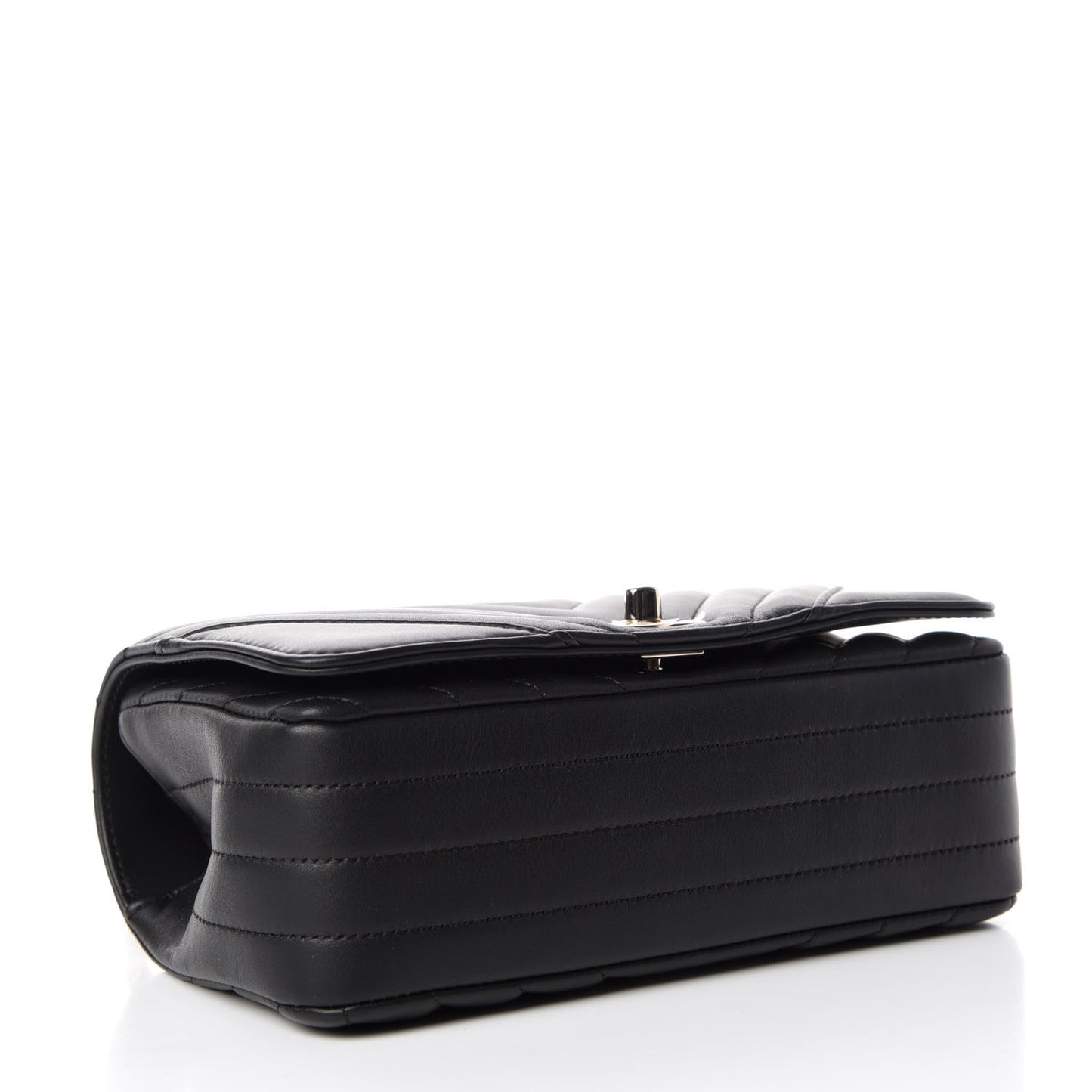 Calfskin Chevron Quilted Mini Statement Flap Black