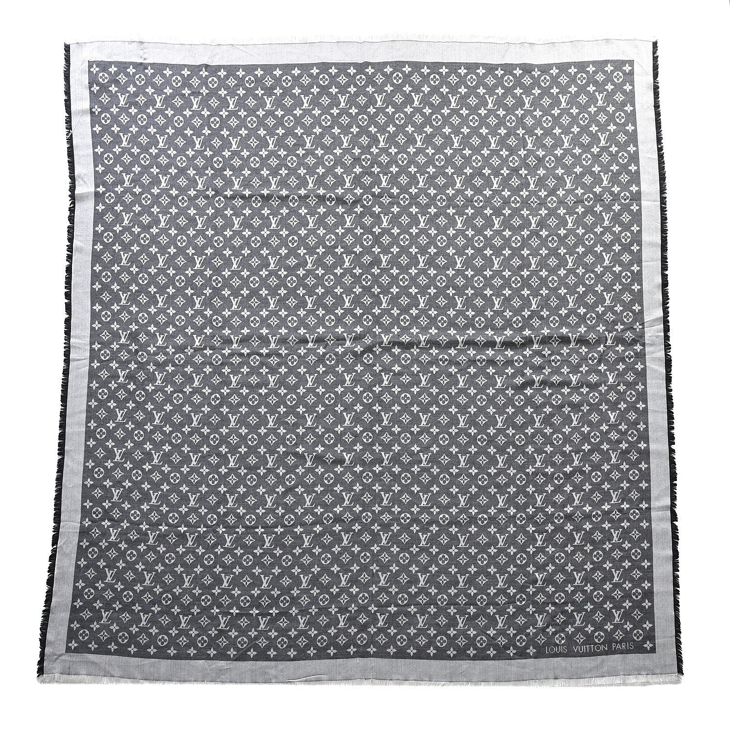 Louis Vuitton Wool Silk Monogram Denim Shawl Black 1 of 6