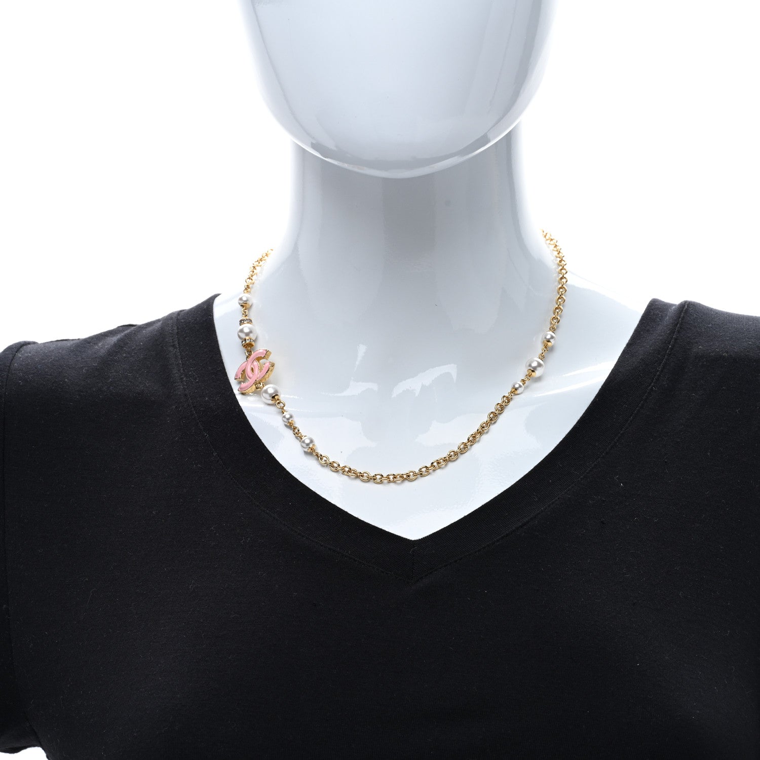 Chanel Pearl Crystal CC Choker Necklace Gold Pink White 3 of 4