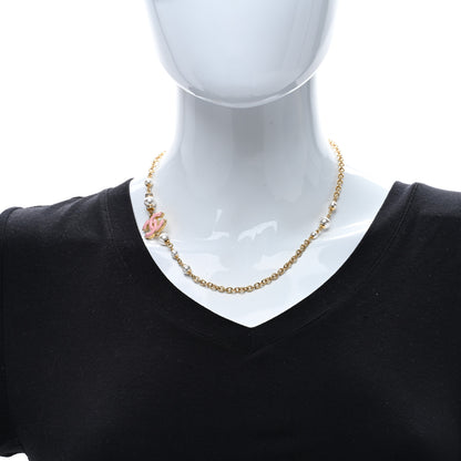 Chanel Pearl Crystal CC Choker Necklace Gold Pink White 3 of 4