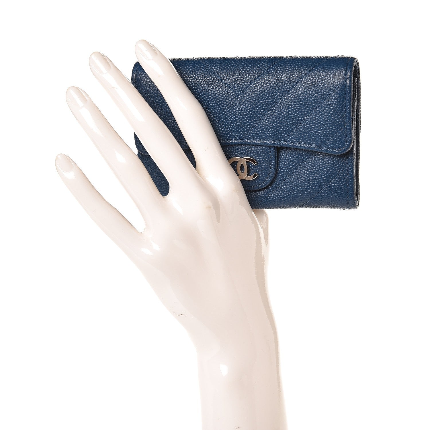 Chanel Caviar Chevron Quilted Card Holder Wallet Dark Blue 2 of 8