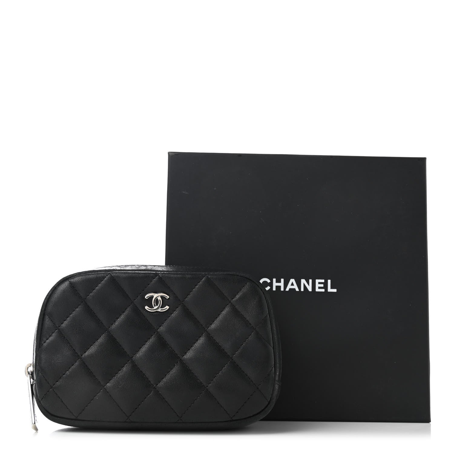 Chanel Lambskin Quilted Small Curvy Pouch Cosmetic Case Black 8 of 9