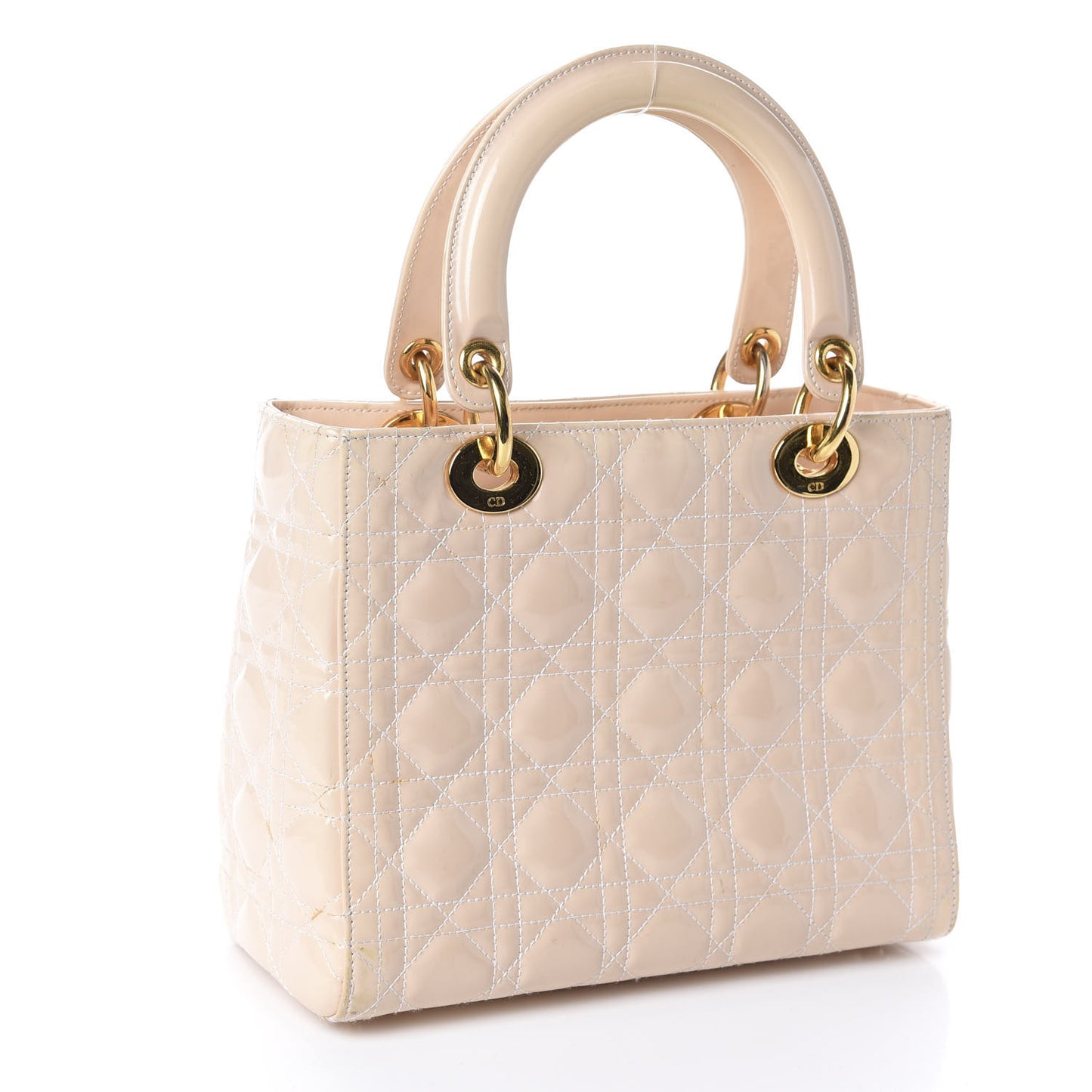 Patent Cannage Medium Lady Dior Beige