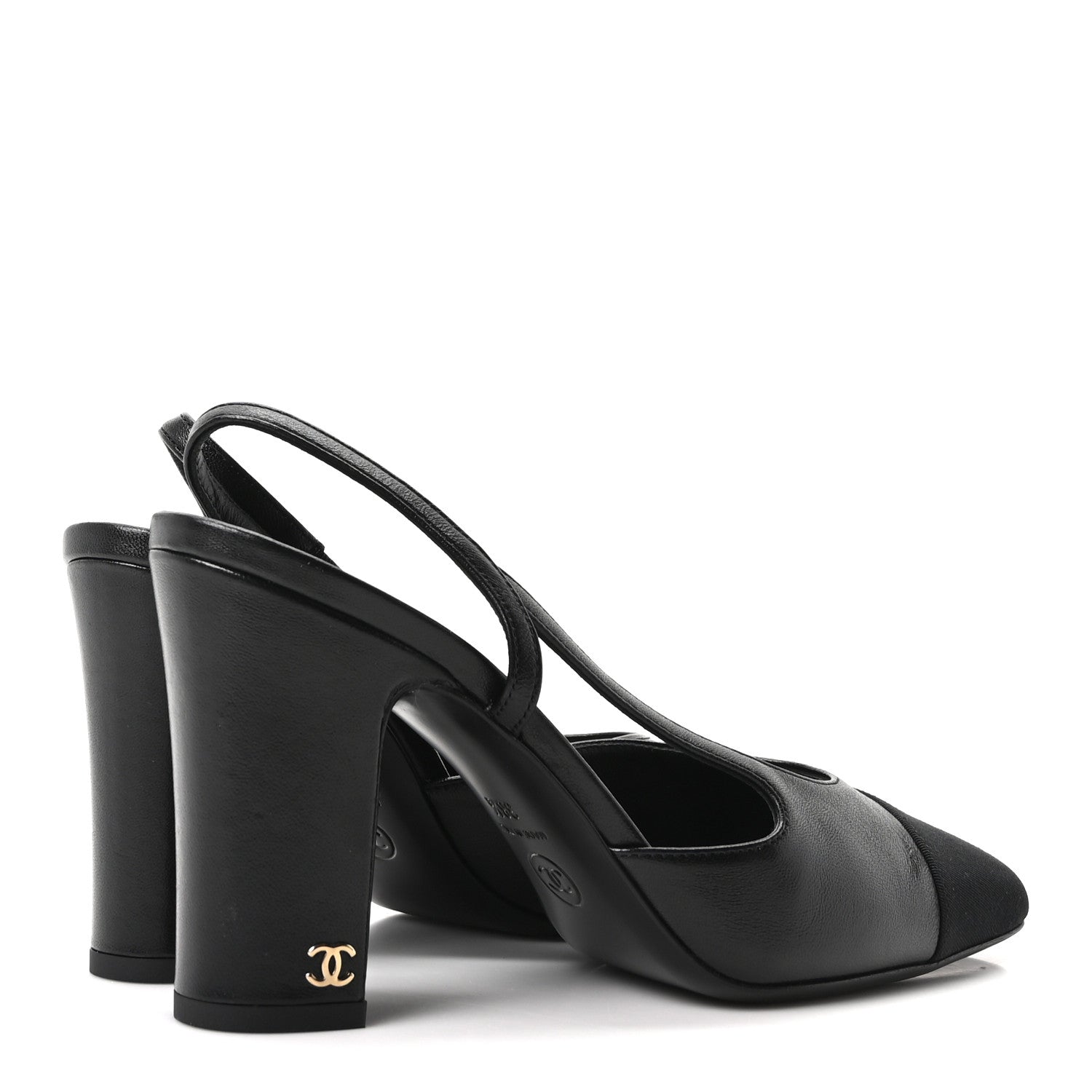 Chanel Lambskin Grosgrain Cap Toe CC Slingback Pumps 38.5 Black