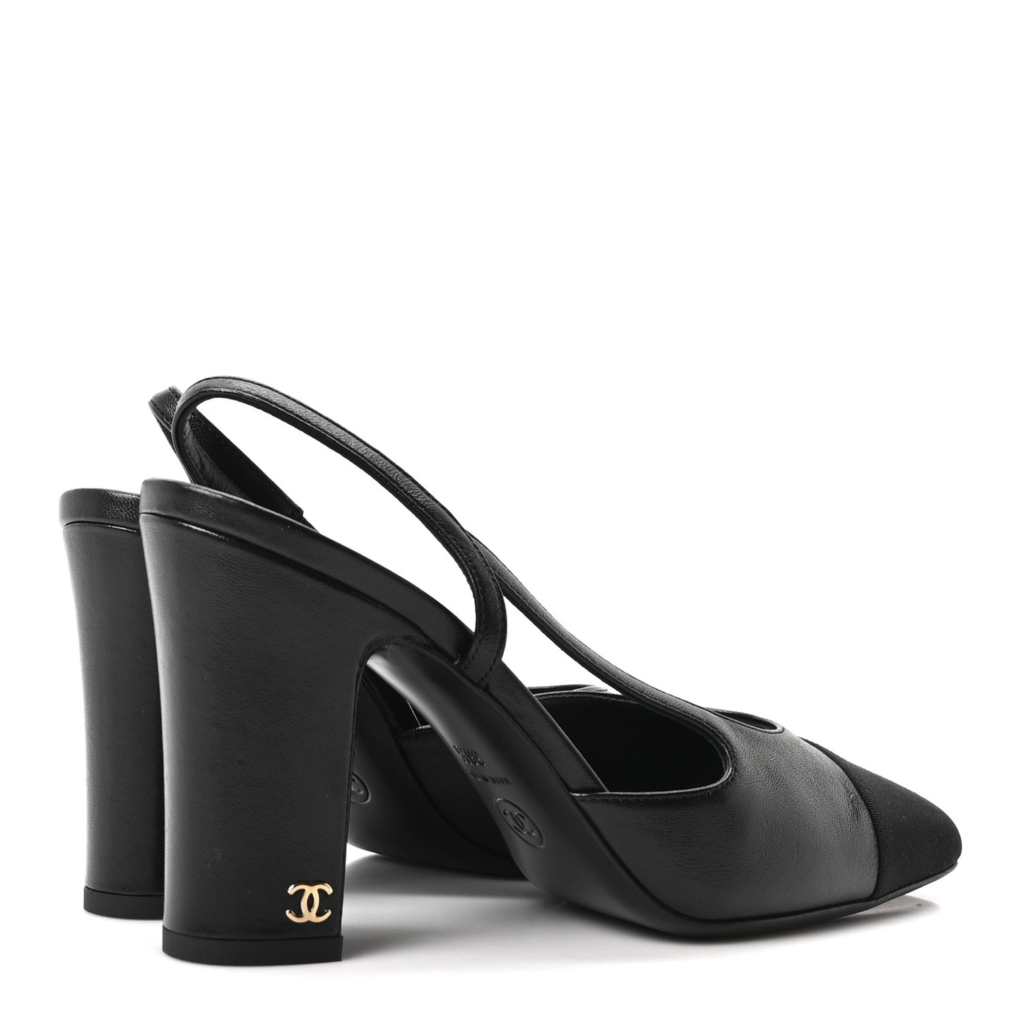 Lambskin Grosgrain Cap Toe CC Slingback Pumps 38.5 Black